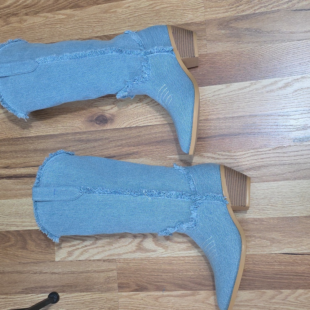 Frayed Denim Pullon Mid Calf Boots Womens 37 - Picture 7 of 7